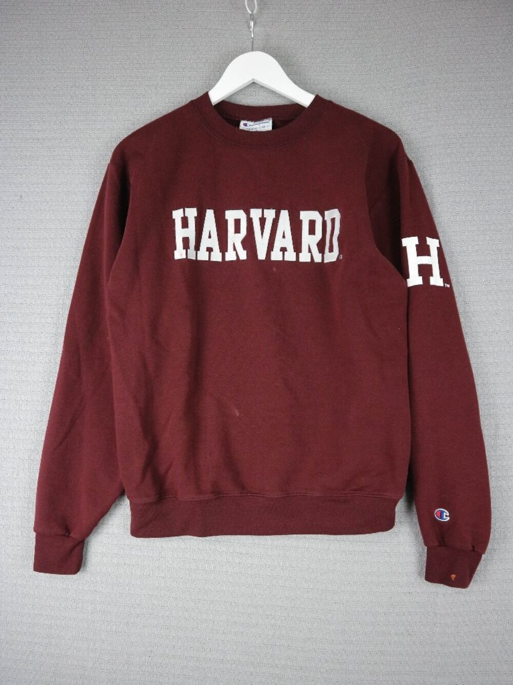 Champion Harvard Spellout Collegiate Crewneck Sweater Mens Medium Burgundy